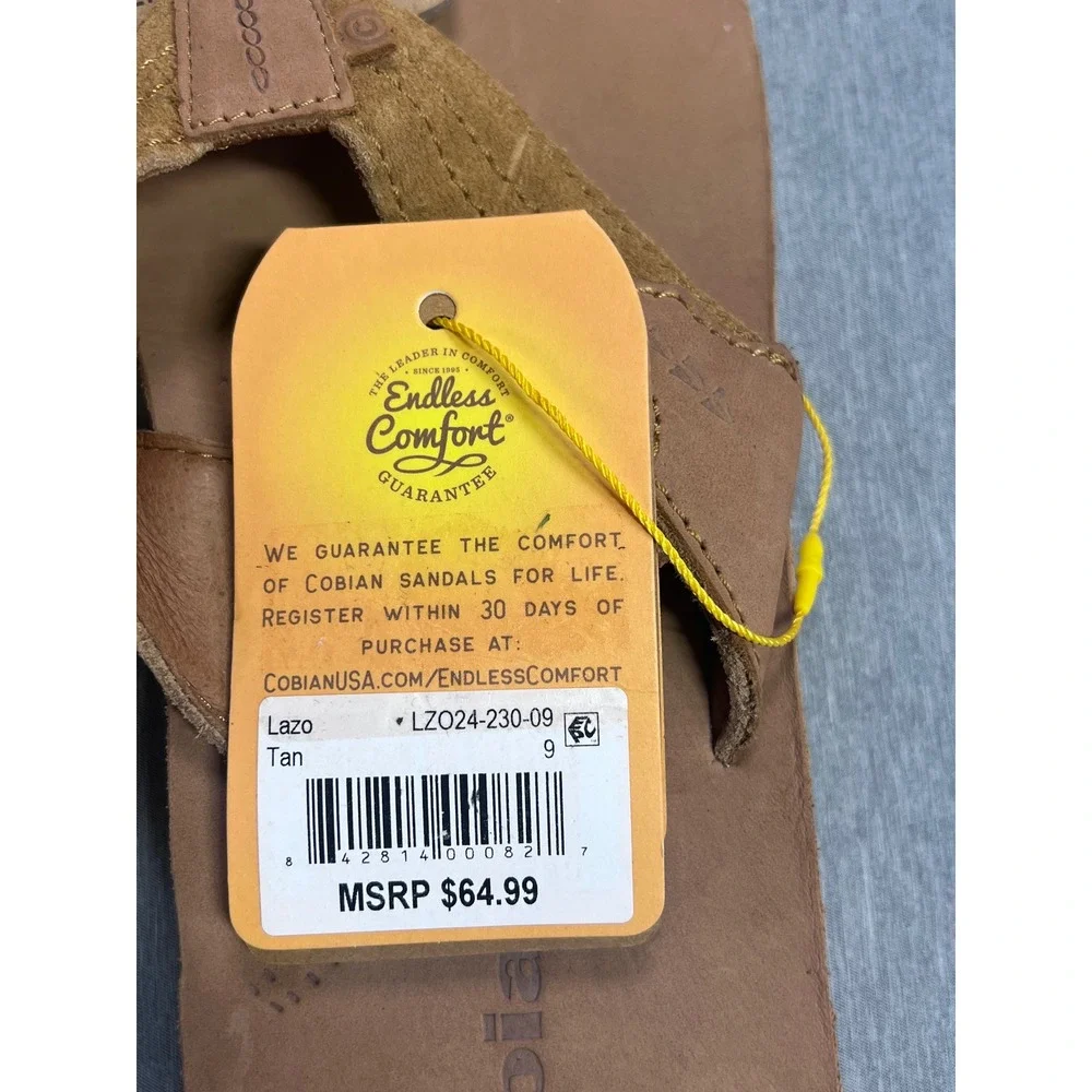 Cobian Lazo‎ Campo Del Sol Mens Tan Premium Leather Flip Flop Sandals Size 9 NEW